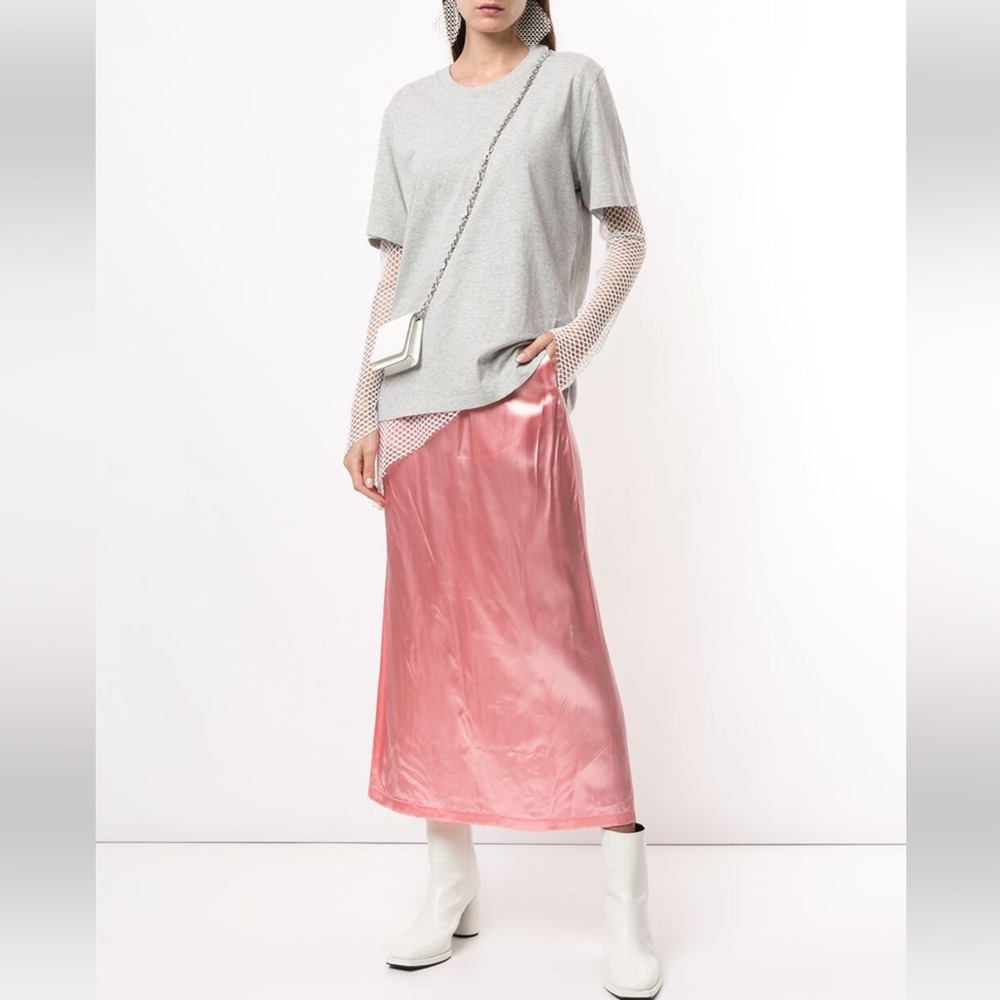 NEW Maison Margiela Pink Silk Midi Skirt Shine with Pockets